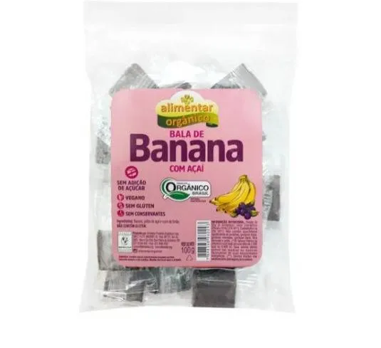 Bala de Banana com Açaí Zero Açúcar 100g Alimentar Orgânico