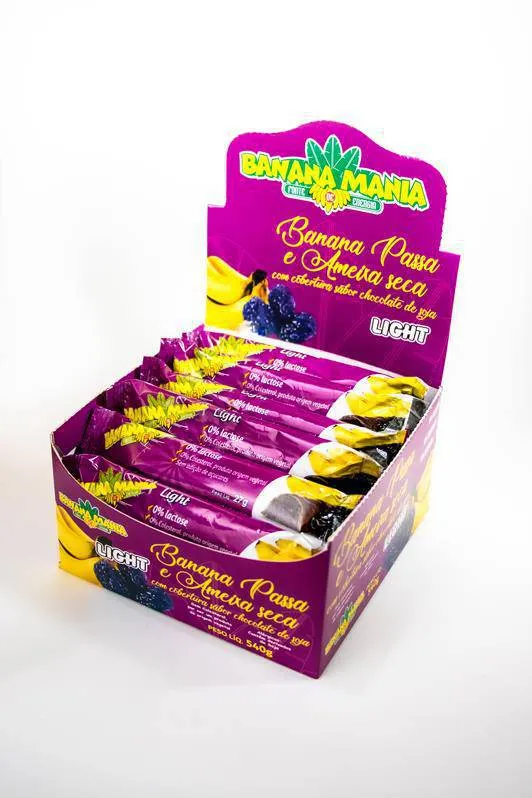 BANANA PASSA E AMEIXA SECA C/ CHOCO DE SOJA DIET 20X27G (BANANA MANIA)