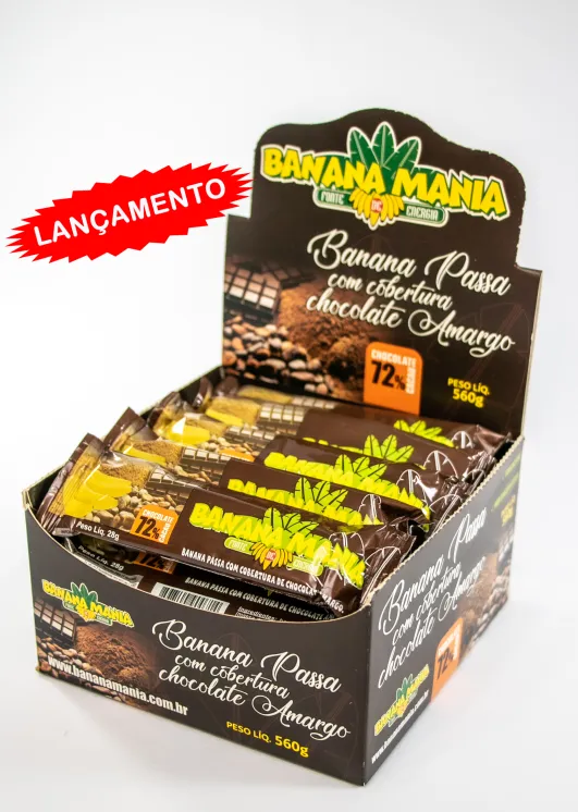 BANANA PASSA C/ CHOCO AMARGO 72% 20X28G (BANANA MANIA)
