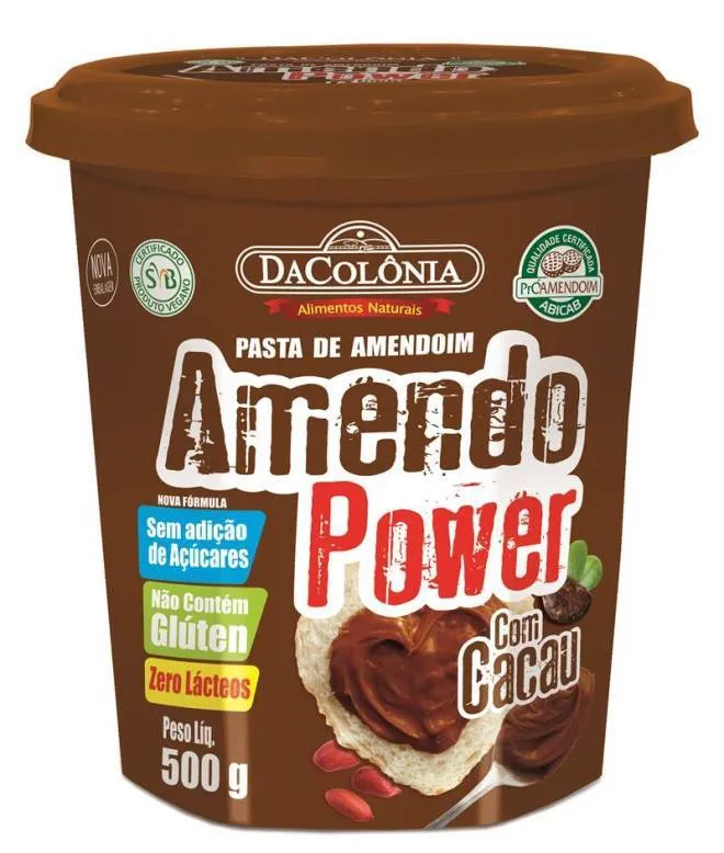 Pasta de Amendoim Zero Açúcar Amendo Power c/ Cacau 500G DaColonia