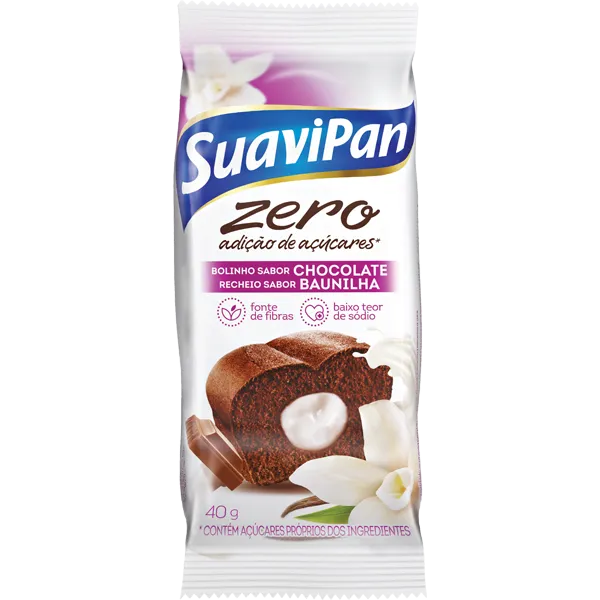 Bolinho Zero Açucar CHOCOLATE/BAUNILHA Display 12X40G Suavipan