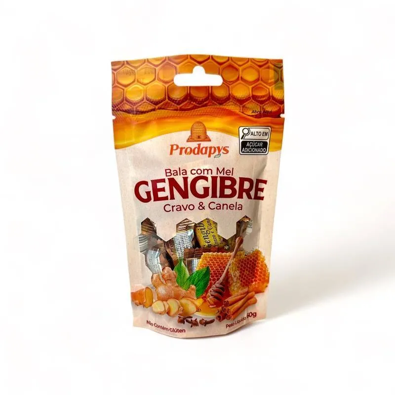 Bala de mel c/ gengibre, cravo e canela 1pct 60g Prodapys
