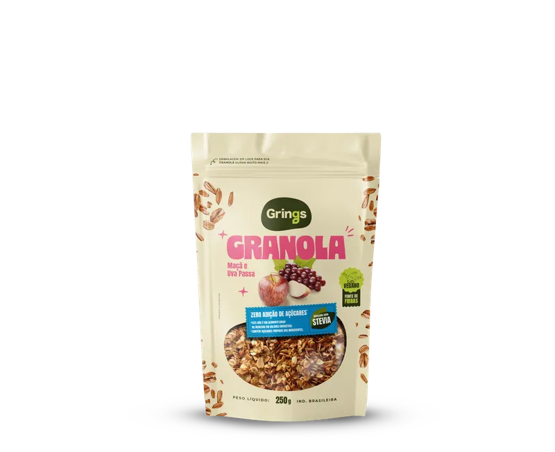 CEREALLE GRANOLA MAÇÃ E UVA PASSA ZERO 250g GRINGS