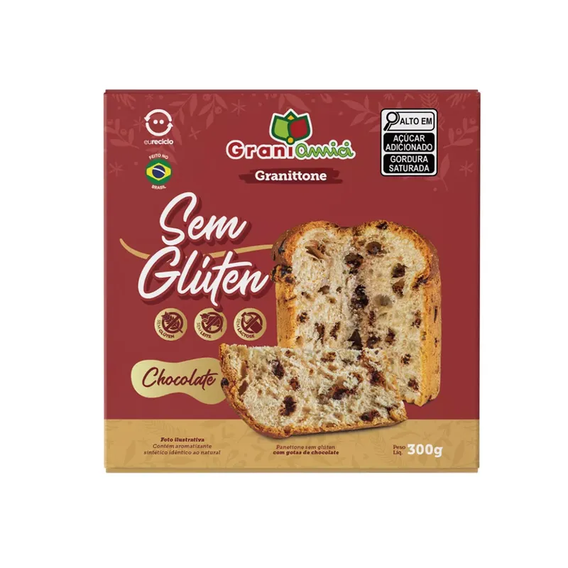 Panetone Granittone com Chocolate S/ Glúten e S/ Lactose 300g Grani Amici