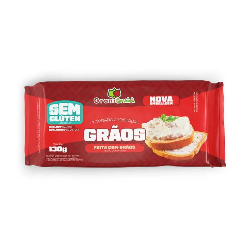 Torrada Grãos S/ Glúten e S/ Lactose 130g Grani Amici