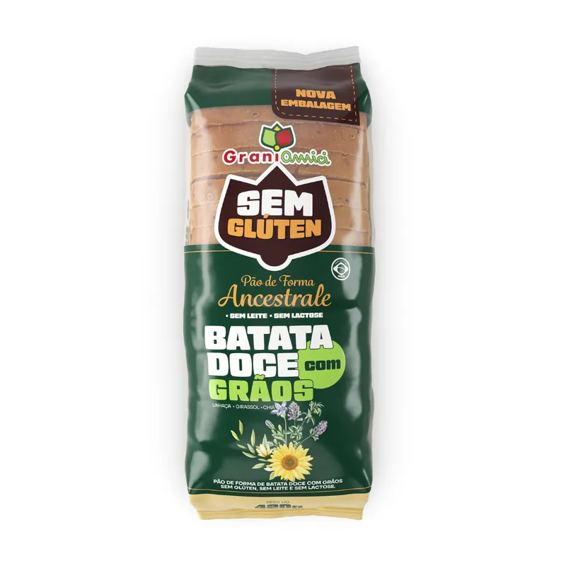 Pão de Forma Ancestrale Grãos S/ Glúten e S/ Lactose 420g Grani Amici
