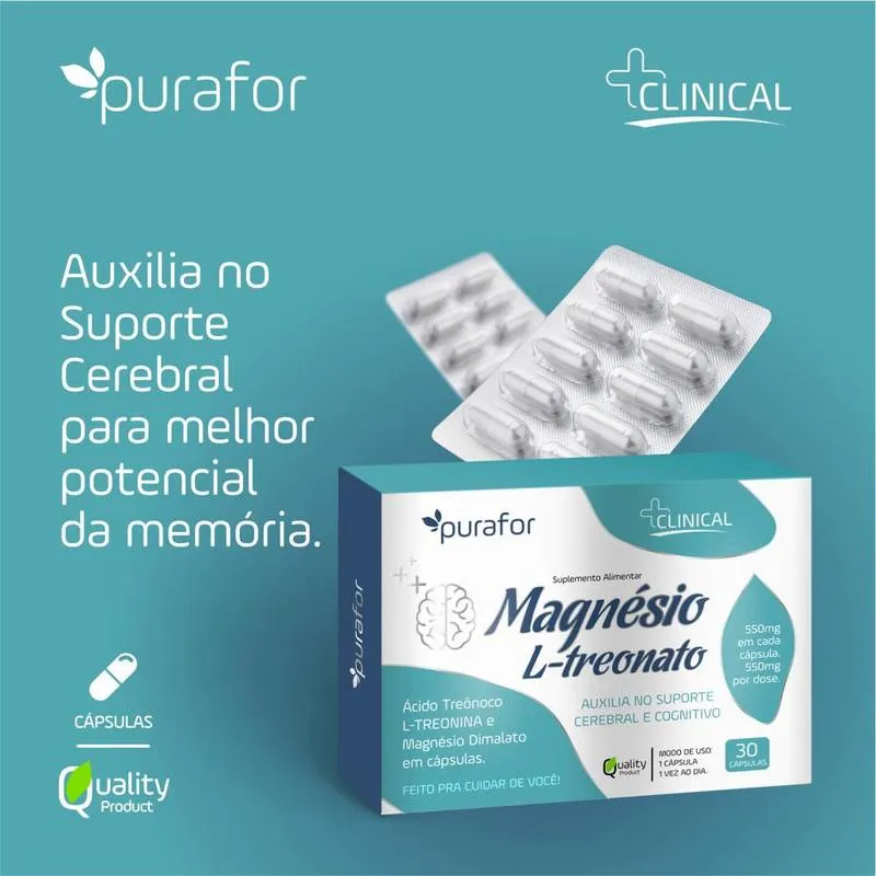 Magnésio L-treonato 30 Caps Blister Purafor