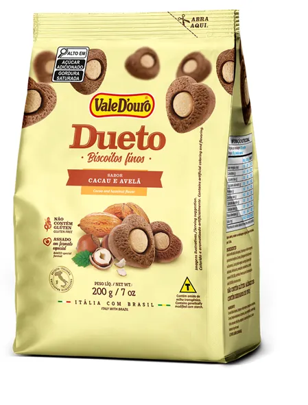 Biscoito Fino Dueto Sabor Cacau e Avelã Sem Glúten 200g ValeD'ouro