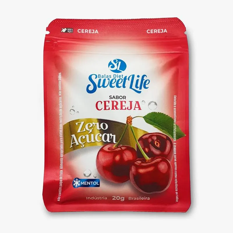 Bala Diet Cereja Sachê Zip 20g Sweet Life