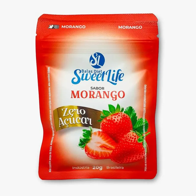 Bala Diet Morango Sachê Zip 20g Sweet Life