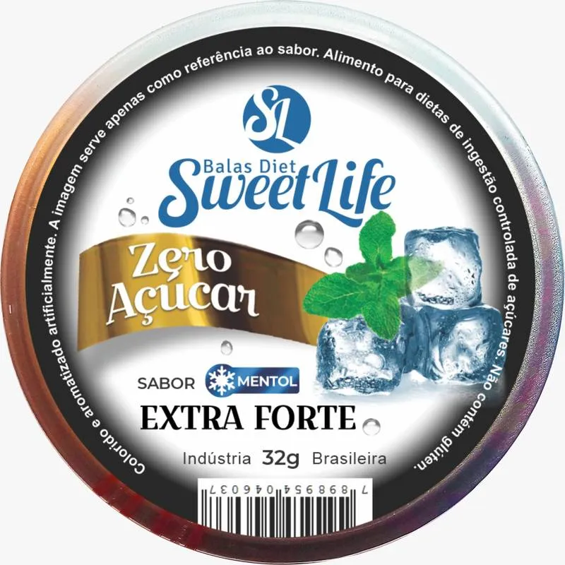 Bala Zero Açúcar Extra Forte Lata 32g Sweet Life