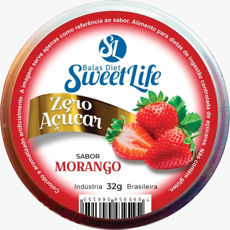 Bala Zero Açúcar Morango Lata 32g Sweet Life