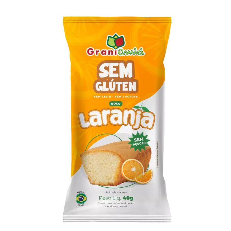 Minibolo Laranja S/ Gluten S/ Lactose e S/ Açúcar 40g Grani Amici