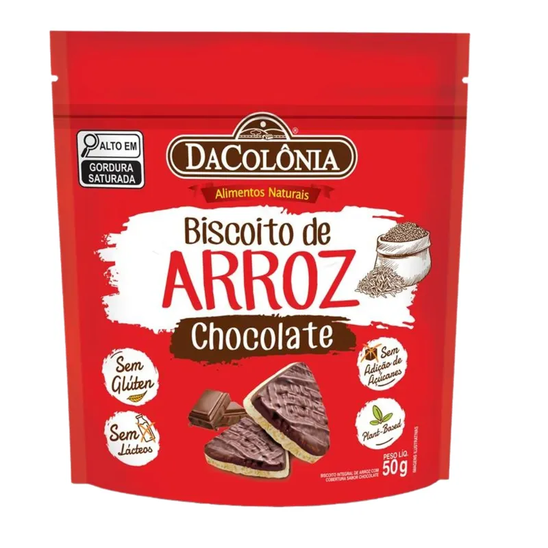 Biscoito de Arroz C/ Cobert. Choc S/ Gluten, Lact e Açúcar 50g DaColonia