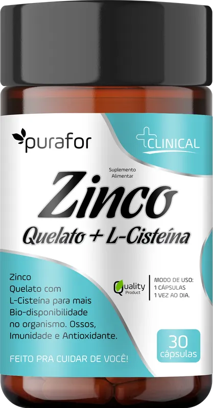 Zinco Quelato + L-Cisteína (1 ao dia) 30caps Purafor