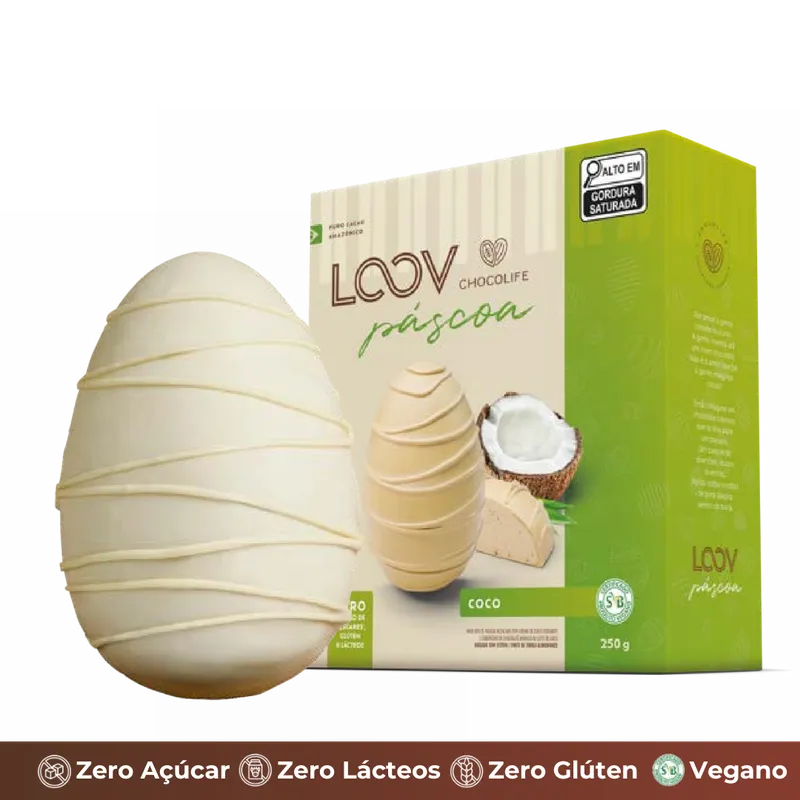 Ovo Coco Meia Banda Recheado 250g Sem: Açúcar, Leite e Gluten ChocoLife