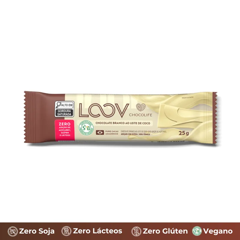 Chocolate Loov Branco 25g Zero: Açúcar, Leite e Glúten Chocolife