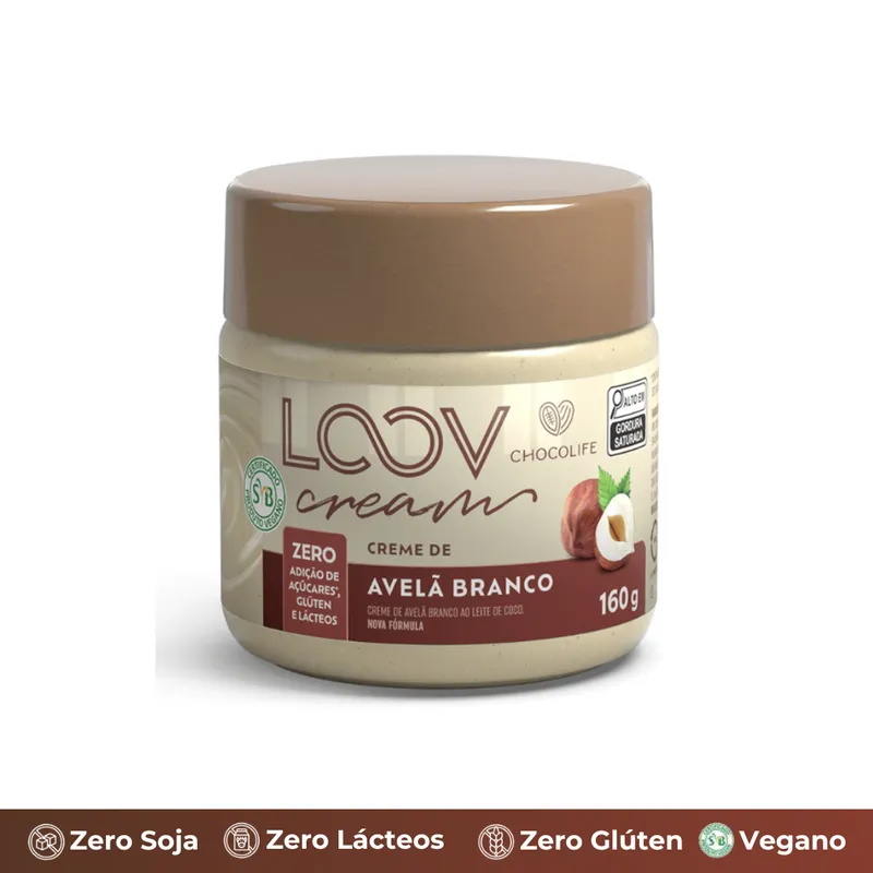 Creme Loov de Avelã Branco Zero: Açúcar, Glúten e Leite 160g Chocolife