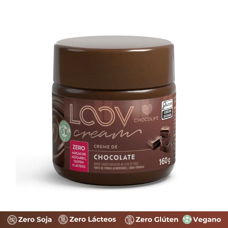 Creme Loov Chocolate Zero: Açúcar, Leite e Glúten 160g Chocolife