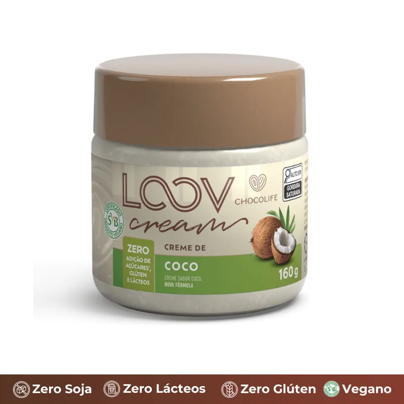 Creme Loov de Coco Zero: Açúcar, Leite e Glúten 160g Chocolife