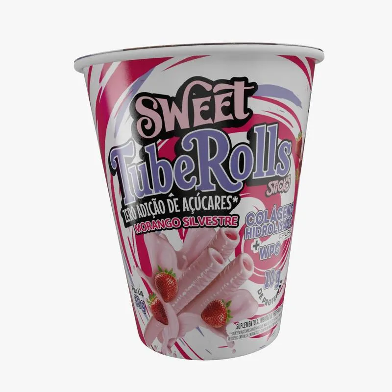 Sweet Tube Rolls Morango Zero Açúcar + Colageno Hidrol. 10g Prot. 60g Canibal Inc