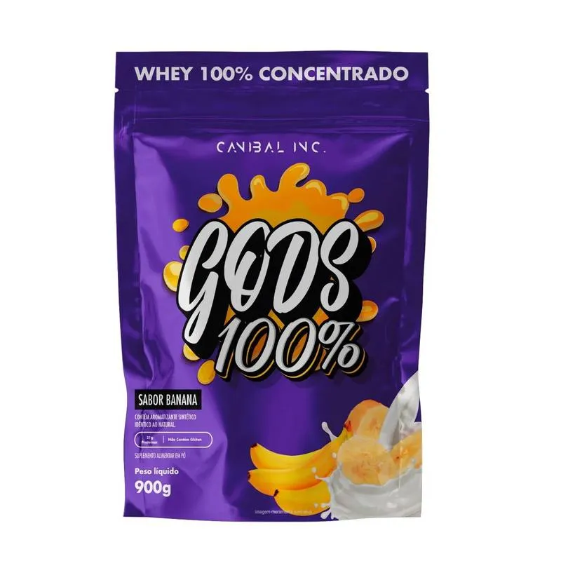 Whey Gods 100% 21g de Proteína Zero Glúten e Soja Sabor Banana 900g Canibal Inc