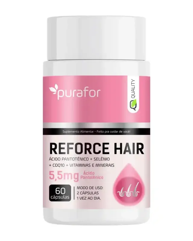 Reforce Hair (Ácido Pantotênico + Selenio + Coq10 + Vitaminas) 60caps Purafor