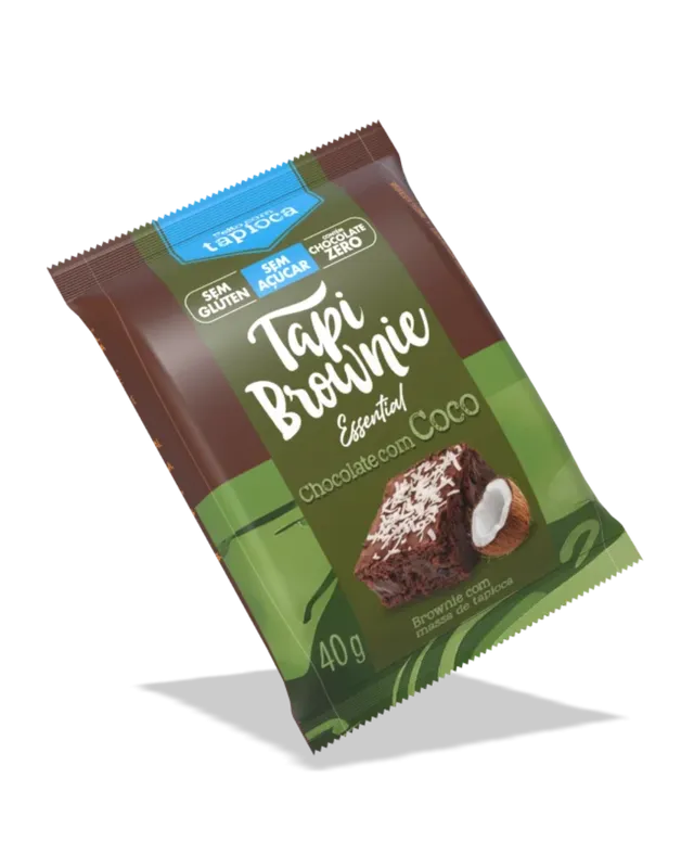 Tapi Brownie Essential Chocolate c/ Coco Sem Glúten Zero Açúcar 40g TapiFoods