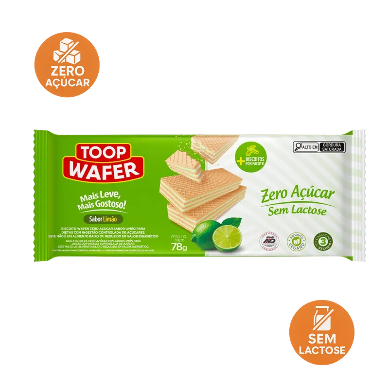 Toop Wafer Limão Zero Açúcar e Zero Lactose 78g Santa Marina