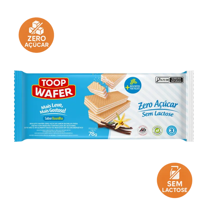Toop Wafer Baunilha Zero Açúcar e Zero Lactose 78g Santa Marina