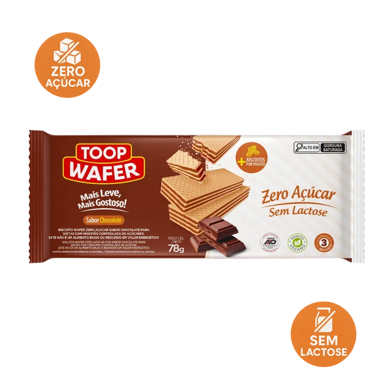 Toop Wafer Chocolate Zero Açúcar e Zero Lactose 78g Santa Marina
