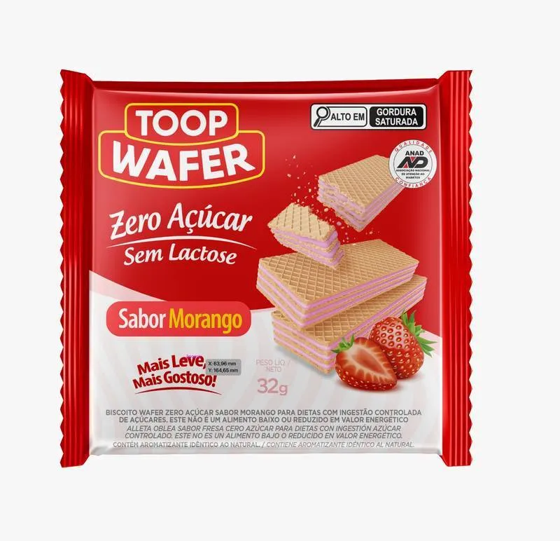 Toop Wafer Morango Zero Açúcar e Zero Lactose MINI 32g Santa Marina