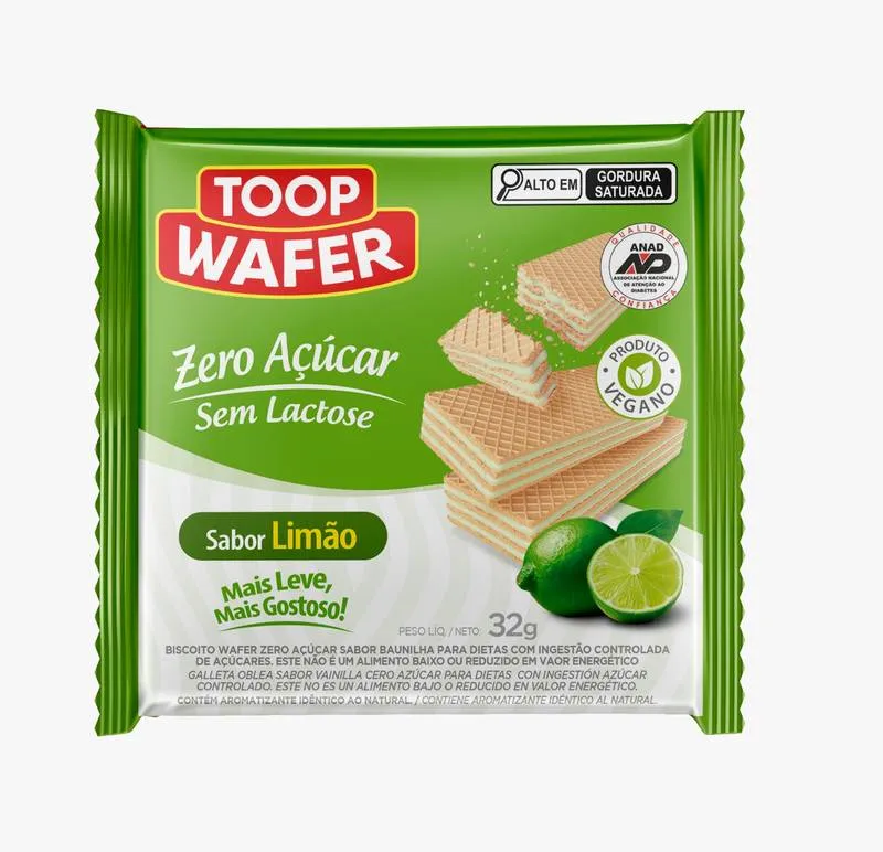 Toop Wafer Limão Zero Açúcar e Zero Lactose MINI 32g Santa Marina