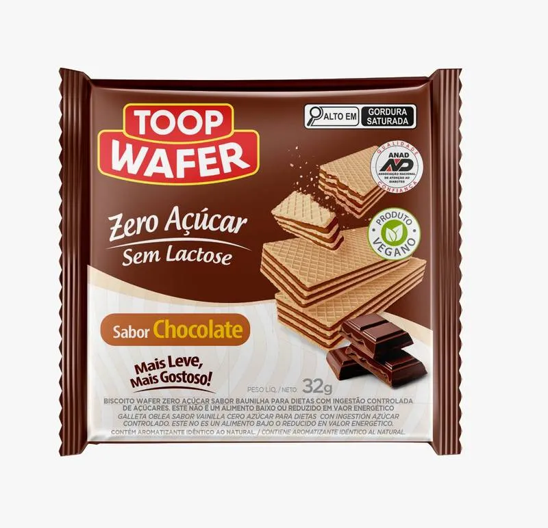 Toop Wafer Chocolate Zero Açúcar e Zero Lactose MINI 32g Santa Marina
