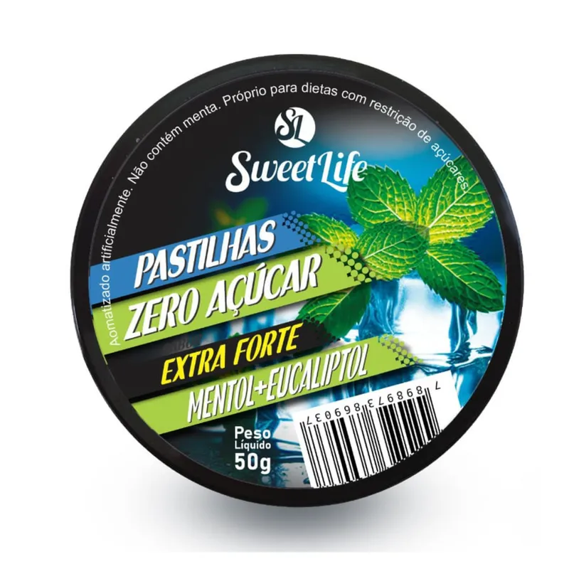 Pastilha Zero Açúcar Extra Forte Vit C + Cristais de Menta Lata 50g Sweet Life