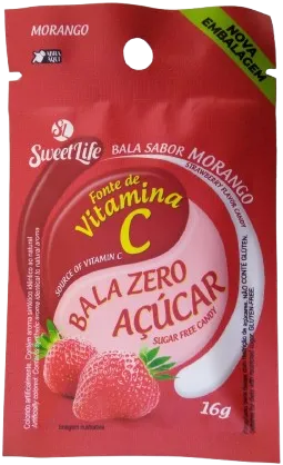 Bala Zero Açúcar Vit.C Morango Sachê Abre Fácil 16g Sweet Life