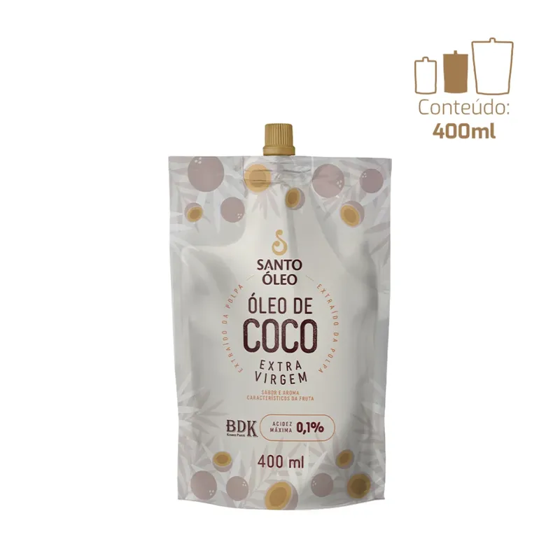 Oleo de Coco Extravirgem Polpa pouch 400ml Santo Óleo