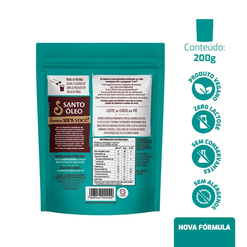 Leite de coco em pó 200g Santo Óleo